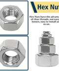 SAE Hex Nuts Assortment Kit 150 Piece Stainless Steel 304 Hardware Nuts Set With Ten Sizes From 4-40 To 1/2-13 close-up view