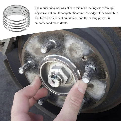4 Pack Hub Centric Rings 67 To 73mm Wheel Center Bore Adapters Aluminum Alloy installed near vehicle wheel hub
