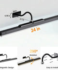Wireless Rechargeable Picture Light Black 24 Inch Wall Sconce With Remote And Timer. Features black finish, 290° rotation.