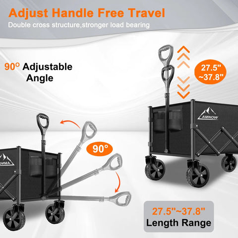 Heavy Duty Collapsible Wagon Cart With 350 Lb Capacity And All Terrain Wheels For Camping, Grocery Shopping, Garden And Sports, Large Foldable Utility Wagon With Adjustable Handle For Easy Towing On Any Terrain, Black