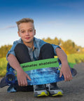 Complete Mini Cruiser Skateboard For Kids And Beginners 22 Inch Starry Sky Retro Deck with rider outdoors