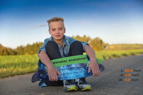 Complete Mini Cruiser Skateboard For Kids And Beginners 22 Inch Starry Sky Retro Deck with rider outdoors