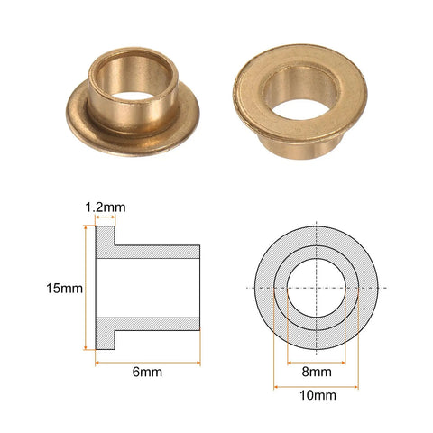 Heavy Duty Bronze Flange Bearing Sleeves With Self Lubricating Design For Industrial Machinery 8 Mm Bore 10 Mm Outer Diameter 6 Mm Length displayed.