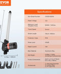 VEVOR 12V aluminum linear actuator with 16-inch stroke, two mounting brackets, and mounting hardware