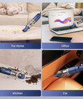 Cordless Handheld Vacuum With 12KPa High Power Suction, cleaning crumbs at home, dust in office, coffee beans in kitchen, and car.