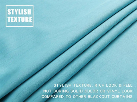 Close-up of turquoise fabric for 100% Blackout Curtains for Bedroom and Living Room 63 Inch Turquoise Room Darkening Grommet Panels