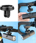 Mountain Bike Computer Mount For Road And Mountain Bikes Stem Top Cap Mount Holder For Garmin Tail Lamps, shown in use on a handlebar.