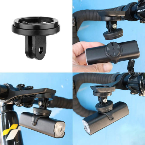 Mountain Bike Computer Mount For Road And Mountain Bikes Stem Top Cap Mount Holder For Garmin Tail Lamps, shown in use on a handlebar.