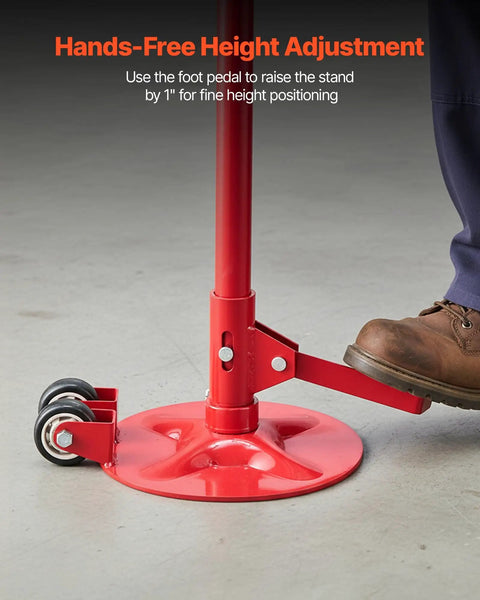 Heavy Duty Underhoist Stand with foot pedal and two wheels, showcasing height adjustment feature for vehicle lifts