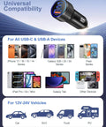 Hella Fast 93W Usb C Car Charger with 45W and 30W Pps Ports, showing compatibility with various device models.