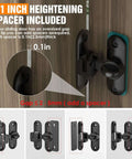 Compact 90 180 Degree Sliding Door Latch with spacer, black, heavy duty zinc alloy, installed on wooden door