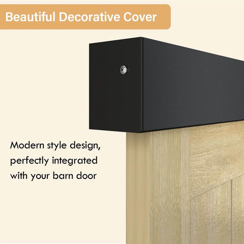 Close-up of black finish on 7 Foot Double Sliding Barn Door Hardware Kit with Low Clearance Aluminum Box Rail for wood doors.