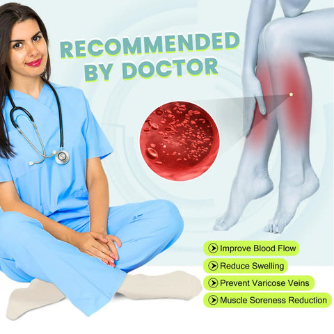 Compression Socks 15 To 20 MmHg All Day Comfort For Men And Women Image, doctor in blue scrubs recommending product use