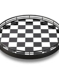 10.2 Inch Black White Checkerboard Lazy Susan Organizer With Oak Base And Iron Frame Ultra Slick Rotating Serving Tray