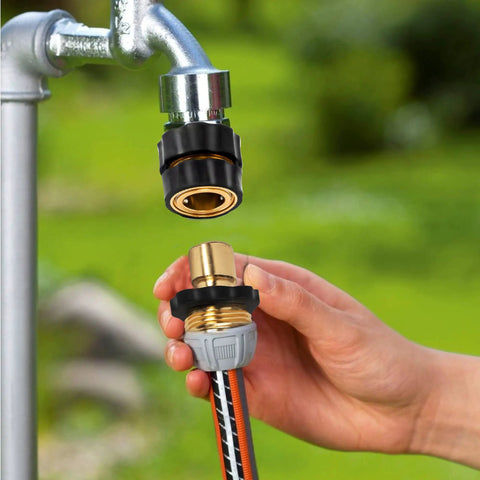 Three Quarter Inch Garden Hose Quick Connect Set Includes Six Male And Six Female Connectors With Extra Washers For Easy Attachment And Quick Release Hose Fittings For Fast Swapping Between Sprayers Nozzles And Accessories.