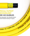 Heavy Duty Hybrid Air Compressor Hose 3/8 Inch X 50 Foot Lightweight Kink Free Airline showing spiral synthetic yarn reinforcement.
