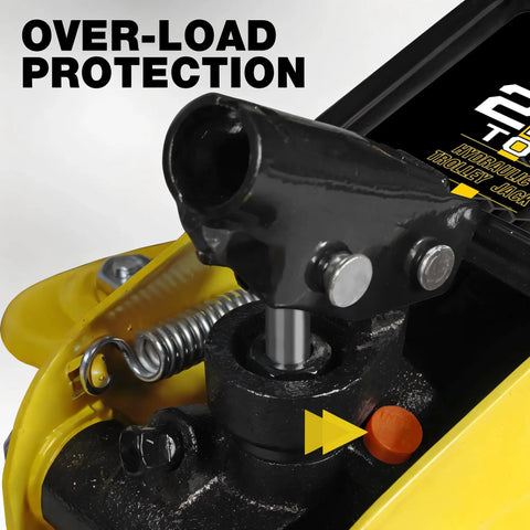 Close-up of the overload protection feature of the 2.5 Ton Trolley Jack With Carrying Case Hydraulic Low Profile Floor Jack For Cars.