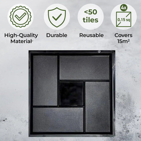 Square piece from 4 Piece Concrete Molds Set For DIY Patio Pavers And Labyrinth Pathmaker Slab Stones Reusable Plastic Molds.