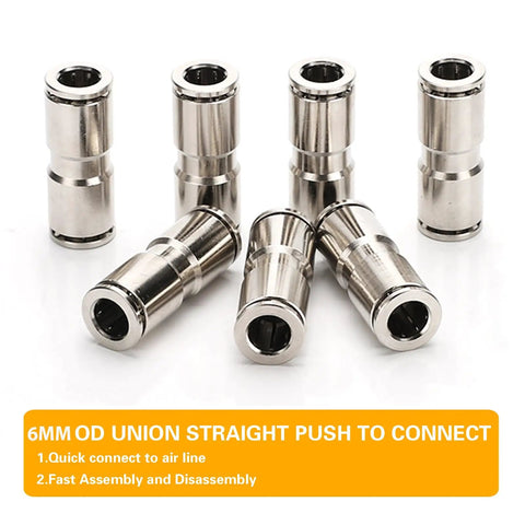 6mm Union Straight Push To Connect Fittings For Air Water And Steam Quick Connect Tube Fittings 6mm By 6mm Pack Easy Snap Fit Stainless Steel Nickel Plated Brass 2 Pack