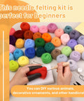 Beginner Friendly 45 Colors Needle Felting Kit With Tools Needles Eyes Scissors Storage Bag And Box displayed with hands crafting.