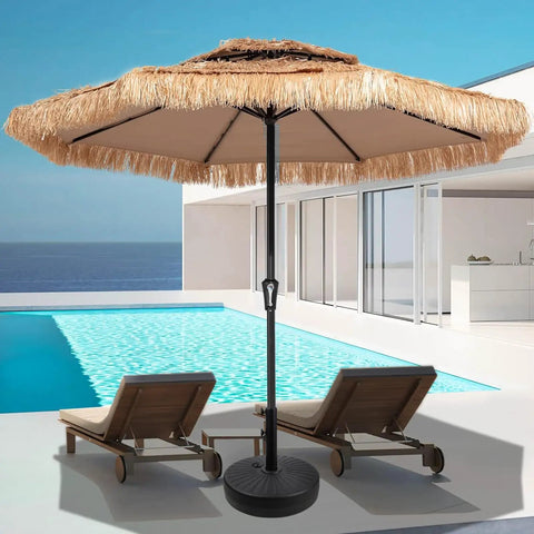 Heavy Duty Outdoor Umbrella Base Stand With Water Or Sand Fill 50 Lb Weight Capacity 20 Inch Black Base by a poolside