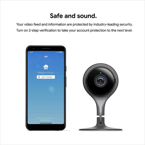 Smartphone displaying app next to Indoor 1080p Security Cam With Night Vision, 24 Seven Live Video, Remote Viewing From Your Phone.