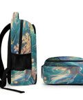 Iridescent Mermaid Print Backpack for Adults and Teens, side view and front view showing print and large-capacity design