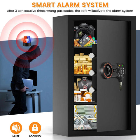 Open view of Large Home Safe Box With Heavy Duty Steel Construction, Combination Lock, Alarm System, and Removable Shelves