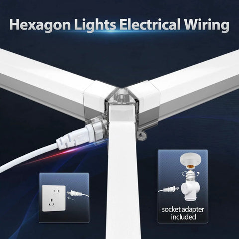 Hexagon LED Garage Light 5-HEX 240W 5000K Daylight electrical wiring with plug and socket adapter included
