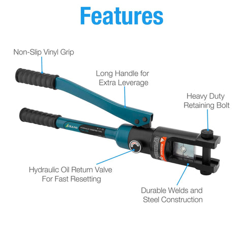 Beefy Hydraulic Wire Crimping Tool Kit With 13 Dies 16 Ton Battery Terminal Crimper showcasing non-slip grip and durable construction.