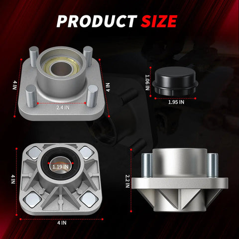 Diagram showing sizes of Two Pack Front Wheel Hub Assembly For Yamaha Golf Cart Drive Models G2 G8 G9 G14 G16 G19 G22 G29