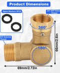 Effortless Flow Brass Hose Connector With 180 Degree And 360 Degree Swivel No Tangling Three Quarters Inch Water Hose Adapter LeakProof Spigot Fitting With Washers For Garden RV And Outdoor Irrigation brass 3/4" GHT adapter with washers and dimensions shown