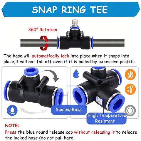 Snap ring tee for Easy Install Mist Kit For Warehouse Cooling And Livestock Shelter Relief Greenhouse Humidification