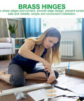 Woman assembling furniture with Brass Table Hinges 2-Piece Set For Butler Tray And Cabinet Furniture on wooden floor