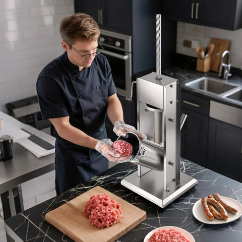 Manual Sausage Stuffer 11 Lbs Vertical Meat Filler With 5 Stuffing Tubes, Dual Speed Sausage Casing Filling Machine in use