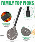 Front view of Newmeto 7-inch round aluminum perforated pizza turning peel with metal handle and hanging hole