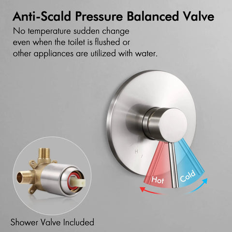Complete Shower Faucet Set With Rain Shower Head Brushed Nickel Finish Anti Scald Pressure Balance Valve Trim Included