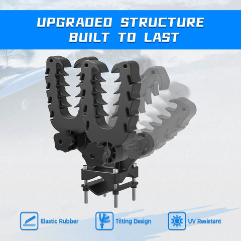 ATV Dual Tool Holder With Bow Rack Grips And Rubber Straps, Tiltable Mount explodes view showing tilting and rubber material