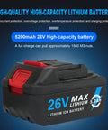 Heavy Duty Cordless Rivet Nut Gun Kit Featuring 5.2Ah Rechargeable Battery, 5200mAh 26V lithium battery with overcurrent protection.