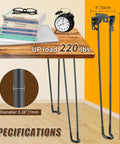 Heavy Duty Foldable Hairpin Table Legs Four Pack Sixteen Point Five Inch Top Tier Solid Steel Furniture Base with dimensions and specs.