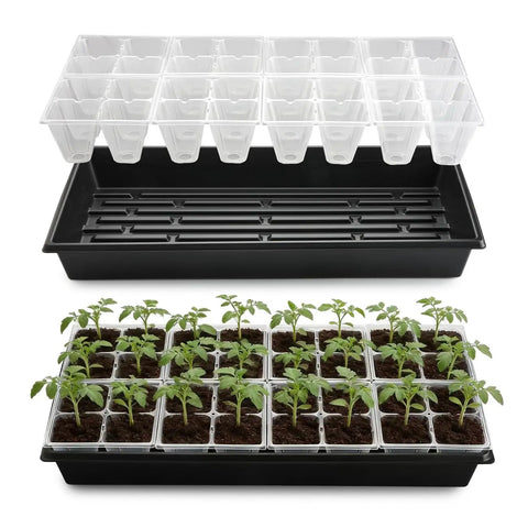 Heavy Duty 1020 Seed Tray Set With 40 Clear 4 Cell Seed Starter Trays Large Drainage Holes For Easy Transplanting And Strong Seed Germination Propagation 5 Pack