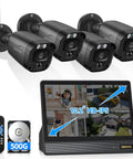 5MP Wired CCTV Camera System With 122 Degree Wide Angle 4 Channel DVR Kit With Monitor IP66 Indoor Outdoor Cameras