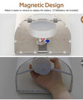 Close-up of magnetic base and battery compartment on fabric finish of Set of Two Battery Rechargeable Wall Sconces With Remote Control
