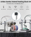 A1 Mini and A1 Hotend Print Head Kit With 0.2mm 0.4mm 0.6mm Nozzles showcased next to Bambu Lab 3D Printer and filament spools.