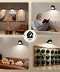 Fuligent 2 Pack LED Wall Sconces, Battery Operated Wall Lights for Bedroom Bedside, Cordless Sconces with Remote & Touch Control, 360° Magnetic Rotation & Rechargeable, 3 Color Modes Dimmable (Black) in a living room setting.