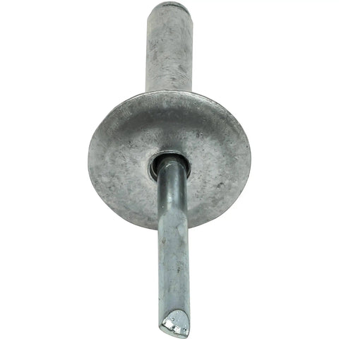 Close-up of Large Flange Pop Rivets 3/16 x 1 Inch, 50 Pack Aluminum Body Steel Mandrel, Heavy Duty Pro Grade Dome Head Blind Rivets
