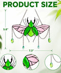 Stag Beetle Stained Glass Kit For Beginners With Pre Cut Pieces, showing 5.8x7.3 inch size suncatcher with green and pink glass details.
