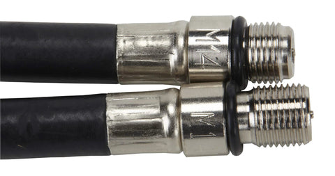 OTC 5605 Deluxe Compression Tester Kit; two black hoses with chrome-plated metal threaded adapters and O-rings