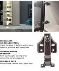 Soft Close Hydraulic Cabinet Hinge With Adjustable Base No Slam Quiet Opening Black Brushed Aluminum Frame Made From Cold Rolled Steel Fits 19-24mm Cabinet Width And 14-21mm Thickness Includes Mounting Screws shown installed in cabinet.