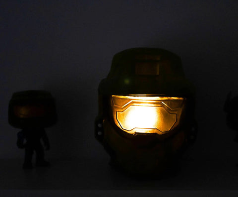 Master Chief Helmet Mood Light For Desk, Bedside, And Living Room, 6 Inch Tall UNSC Figural LED Nightstand Decor glowing
